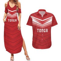 Custom Pacific Rugby Spirit Couples Matching Summer Maxi Dress and Hawaiian Shirt Tonga Ngatu Pride Red Edition - Polynesian Pride