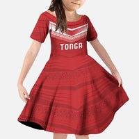 Custom Pacific Rugby Spirit Family Matching Off The Shoulder Long Sleeve Dress and Hawaiian Shirt Tonga Ngatu Pride Red Edition - Polynesian Pride