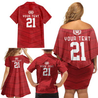 Custom Pacific Rugby Spirit Family Matching Off Shoulder Short Dress and Hawaiian Shirt Tonga Ngatu Pride Red Edition - Polynesian Pride
