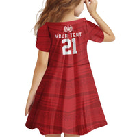 Custom Pacific Rugby Spirit Kid Short Sleeve Dress Tonga Ngatu Pride Red Edition - Polynesian Pride