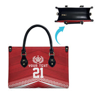 Custom Pacific Rugby Spirit Leather Bag Tonga Ngatu Pride Red Edition - Polynesian Pride