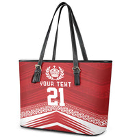 Custom Pacific Rugby Spirit Leather Tote Bag Tonga Ngatu Pride Red Edition - Polynesian Pride