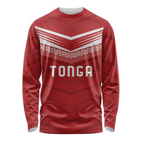 Custom Pacific Rugby Spirit Long Sleeve Shirt Tonga Ngatu Pride Red Edition - Polynesian Pride