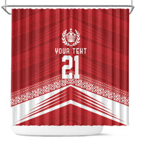 Custom Pacific Rugby Spirit Shower Curtain Tonga Ngatu Pride Red Edition - Polynesian Pride