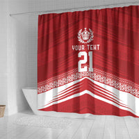 Custom Pacific Rugby Spirit Shower Curtain Tonga Ngatu Pride Red Edition - Polynesian Pride