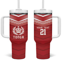 Custom Pacific Rugby Spirit Tumbler With Handle Tonga Ngatu Pride Red Edition - Polynesian Pride