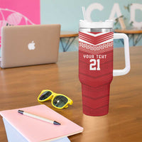 Custom Pacific Rugby Spirit Tumbler With Handle Tonga Ngatu Pride Red Edition - Polynesian Pride
