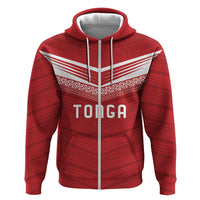 Custom Pacific Rugby Spirit Zip Hoodie Tonga Ngatu Pride Red Edition - Polynesian Pride