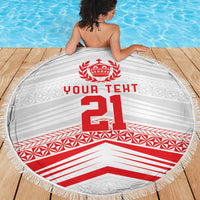 Custom Pacific Rugby Spirit Beach Blanket Tonga Ngatu Pride White Edition - Polynesian Pride