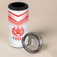 Custom Pacific Rugby Spirit 4 in 1 Can Cooler Tumbler Tonga Ngatu Pride White Edition - Polynesian Pride
