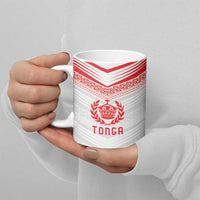Custom Pacific Rugby Spirit Ceramic Mug Tonga Ngatu Pride White Edition - Polynesian Pride