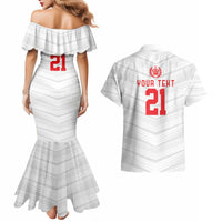 Custom Pacific Rugby Spirit Couples Matching Mermaid Dress and Hawaiian Shirt Tonga Ngatu Pride White Edition - Polynesian Pride