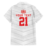 Custom Pacific Rugby Spirit Family Matching Off Shoulder Short Dress and Hawaiian Shirt Tonga Ngatu Pride White Edition - Polynesian Pride