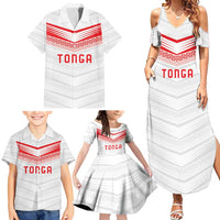 Custom Pacific Rugby Spirit Family Matching Summer Maxi Dress and Hawaiian Shirt Tonga Ngatu Pride White Edition - Polynesian Pride
