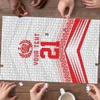 Custom Pacific Rugby Spirit Puzzle Tonga Ngatu Pride White Edition - Polynesian Pride