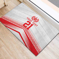 Custom Pacific Rugby Spirit Rubber Doormat Tonga Ngatu Pride White Edition - Polynesian Pride