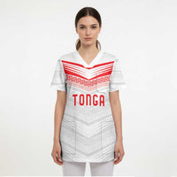 Custom Pacific Rugby Spirit Scrub Top Tonga Ngatu Pride White Edition - Polynesian Pride