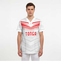 Custom Pacific Rugby Spirit Scrub Top Tonga Ngatu Pride White Edition - Polynesian Pride