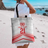 Custom Pacific Rugby Spirit Tote Bag Tonga Ngatu Pride White Edition - Polynesian Pride