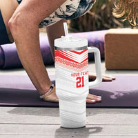 Custom Pacific Rugby Spirit Tumbler With Handle Tonga Ngatu Pride White Edition - Polynesian Pride