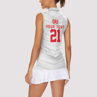 Custom Pacific Rugby Spirit Women Sleeveless Polo Shirt Tonga Ngatu Pride White Edition - Polynesian Pride