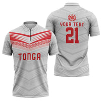 Custom Pacific Rugby Spirit Zipper Polo Shirt Tonga Ngatu Pride White Edition - Polynesian Pride
