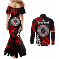 New Zealand Waitangi Day Personalised Couples Matching Mermaid Dress and Long Sleeve Button Shirt Aotearoa Te Ra O Waitangi With Maori Tattoo LT9 - Polynesian Pride