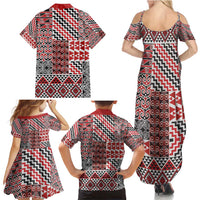 Aotearoa Kowhaiwhai Taniko Patchwork Motifs Family Matching Summer Maxi Dress and Hawaiian Shirt