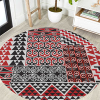 Aotearoa Kowhaiwhai Taniko Patchwork Motifs Round Carpet LT9 Red - Polynesian Pride