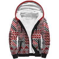Aotearoa Kowhaiwhai Taniko Patchwork Motifs Sherpa Hoodie LT9 Unisex Red - Polynesian Pride