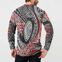 Aotearoa Maori Rugby Tribal Tattoo Button Sweatshirt Kowhaiwhai Taniko Patchwork Motifs