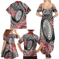 Aotearoa Maori Rugby Tribal Tattoo Family Matching Summer Maxi Dress and Hawaiian Shirt Kowhaiwhai Taniko Patchwork Motifs