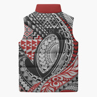 Aotearoa Maori Rugby Tribal Tattoo Sleeveless Puffer Jacket Kowhaiwhai Taniko Patchwork Motifs - Polynesian Pride