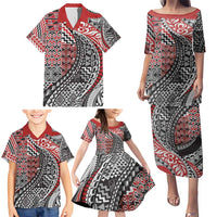 Aotearoa Maori Tribal Tattoo Family Matching Puletasi and Hawaiian Shirt Kowhaiwhai Taniko Patchwork Motifs