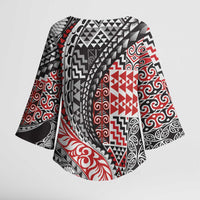 Aotearoa Maori Tribal Tattoo Kimono Sleeve Blouse Kowhaiwhai Taniko Patchwork Motifs - Polynesian Pride