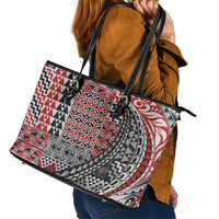 Aotearoa Maori Tribal Tattoo Leather Tote Bag Kowhaiwhai Taniko Patchwork Motifs