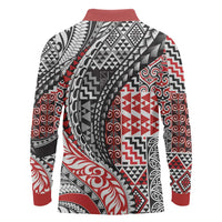 Aotearoa Maori Tribal Tattoo Long Sleeve Polo Shirt Kowhaiwhai Taniko Patchwork Motifs