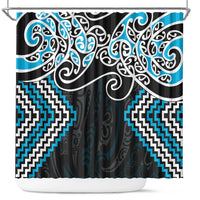 Blue Aotearoa Tukutuku Manawa Tapu Shower Curtain Ta Moko Toi Maori LT9 Blue - Polynesian Pride