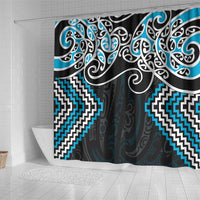 Blue Aotearoa Tukutuku Manawa Tapu Shower Curtain Ta Moko Toi Maori LT9 - Polynesian Pride