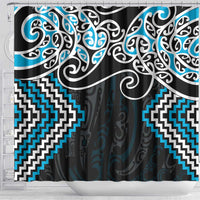 Blue Aotearoa Tukutuku Manawa Tapu Shower Curtain Ta Moko Toi Maori LT9 - Polynesian Pride