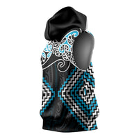 Blue Aotearoa Tukutuku Manawa Tapu Sleeveless Hoodie Ta Moko Toi Maori - Polynesian Pride