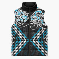 Blue Aotearoa Tukutuku Manawa Tapu Sleeveless Puffer Jacket Ta Moko Toi Maori - Polynesian Pride