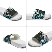 Blue Aotearoa Tukutuku Manawa Tapu Slide Sandals Ta Moko Toi Maori - Polynesian Pride