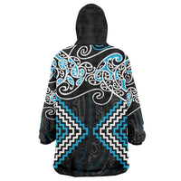 Blue Aotearoa Tukutuku Manawa Tapu Wearable Blanket Hoodie Ta Moko Toi Maori
