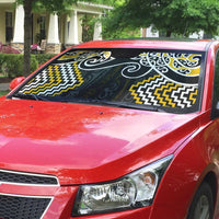 Gold Aotearoa Tukutuku Manawa Tapu Auto Sun Shade Ta Moko Toi Maori - Polynesian Pride