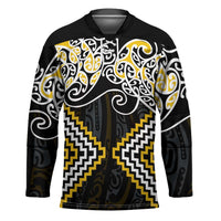 Gold Aotearoa Tukutuku Manawa Tapu Hockey Jersey Ta Moko Toi Maori - Polynesian Pride