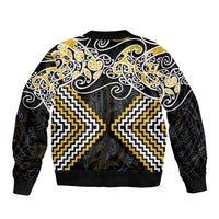Gold Aotearoa Tukutuku Manawa Tapu Sleeve Zip Bomber Jacket Ta Moko Toi Maori