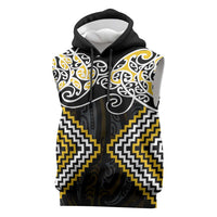 Gold Aotearoa Tukutuku Manawa Tapu Sleeveless Hoodie Ta Moko Toi Maori - Polynesian Pride