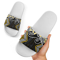 Gold Aotearoa Tukutuku Manawa Tapu Slide Sandals Ta Moko Toi Maori - Polynesian Pride