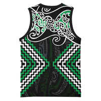 Green Aotearoa Tukutuku Manawa Tapu Basketball Jersey Ta Moko Toi Maori - Polynesian Pride